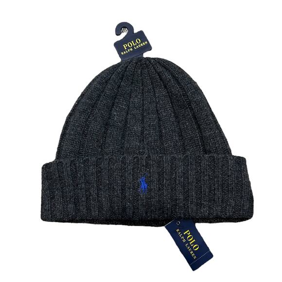 Polo Ralph Lauren Signature Wool Beanie NWT Men's OS Charcoal Gray Classic - Picture 2 of 7